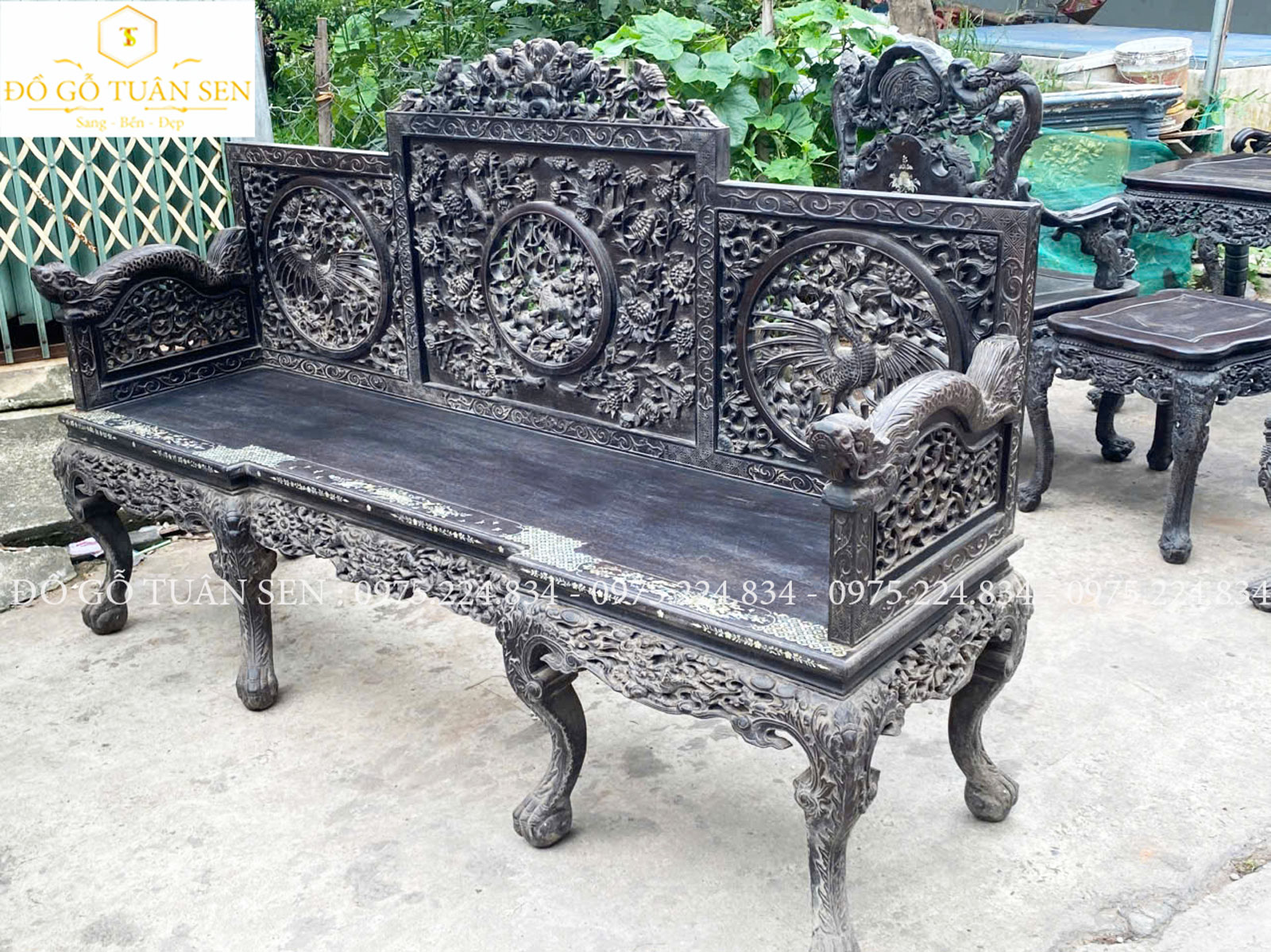 Hình ảnh trường kỷ tam sơn gỗ gụ V01